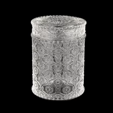 China Embossed Pattern Glass Candle Jar with Lids For Candle Marking manufacturer