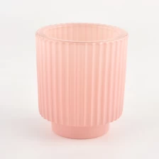 China popular stripe pink glass candle container for decoration manufacturer