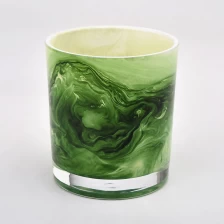 China wholesale green painting empty glass candle vessel for home decor manufacturer