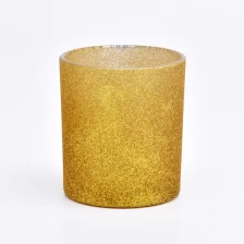 China Christmas Wedding Party Decorative Glass Candle Holder Luxury Gold Sanding 8oz Glass Candle Jars manufacturer