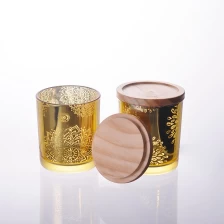 China Luxury laser pattern glass candle jar with wooden lids supplier manufacturer