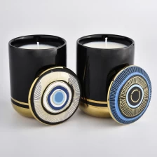 China 9oz Black Ceramic Candle Jars with Lids Luxury Black Candle Vessel with Lids manufacturer
