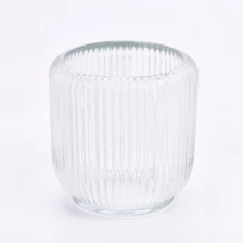 China Wholesale clear stripe glass candle jar with home decor manufacturer