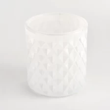 China 300ml glossy white glass candle vessel with diamond pattern wholesale manufacturer