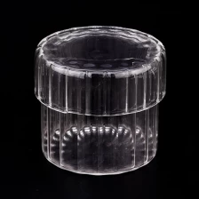 China transparent stripe glass candle jars with glass lids for home decor manufacturer