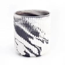 China Matte Black Marble Ceramic Candle Vessels Ribber Ceramic Candle Holders Wholesale manufacturer