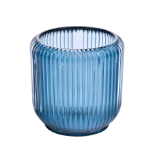 China Wholesale newly design vertical glass candle vessel with blue color on 8oz glass candle holder manufacturer