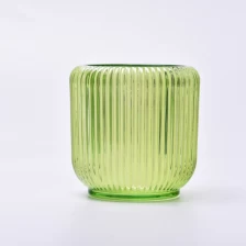 China glossy green glass candle jar stripes supplier manufacturer