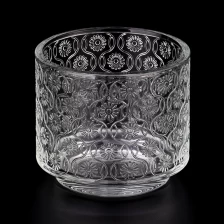 China Embossed Pattern Glass Candle Vessels 455ml Glass Vessel for Candle Making manufacturer