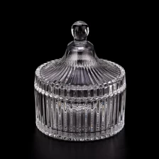 China Ribber Glass Candle Vessel With Lids Stripe Candle Glass manufacturer