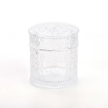 China Customized 475ml Embossed Glass Candle Vessels with Lids Home Decoration manufacturer