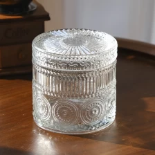 China Embossed Glass Candle Jars with Lids Wholesale manufacturer