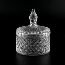 China Classic GEO Glass Candle Jar with Lids Custom Color 300ml Glass Candle Vessels manufacturer