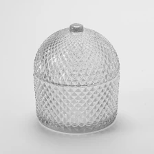 China New Arrival Private Color Diamond Texture Glass Candle Jar With Glass Lids manufacturer
