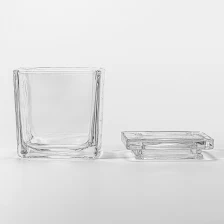 China Wholesale square clear glass candle jar with glass lid manufacturer