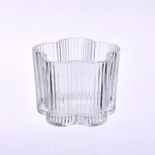 China Flower Shape Glass Candle Jars Ribber Glass Candle Holders Stripe Candle Glass Wholesale manufacturer