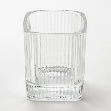 China square shape glass candle vessel with stripe manufacturer
