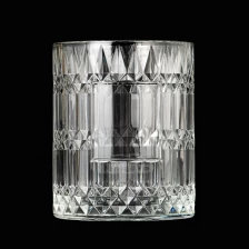 China 20oz GEO Glass Candle Jars Embossed Pattern Glass Candle Vessels manufacturer
