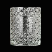 China Fan Patten Glass Candle Jars New Arrival Fan Embossed Glass Candle Holders manufacturer