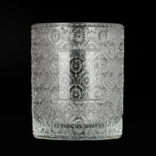 China Floral Embossed Pattern Glass Candle Jars Custom Color Floral Glass Candle Vessels manufacturer