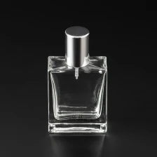 China 30ml Square Clear Glass Perfume Bottle with silver cap manufacturer