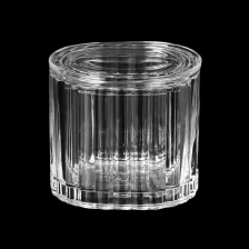 China Wholesale Striped Flat Shape Glass Candle Jar with Glass Lid manufacturer