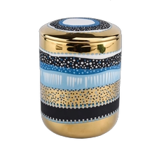 China Luxury Unique Ceramic Candle Jar With Lids Gold Ceramic Candle Vessel With Lid for Candle Making manufacturer