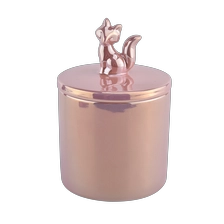 China Unique Pink Ceramic Candle Jar With Fox Lid for Candle Making manufacturer