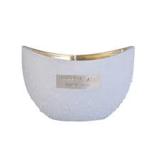 China Luxury Boat Shaped White Glass Candle Container With Patent Design manufacturer