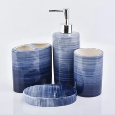 China blue ceramic bathroom accessories tumbler soap dish toothbrush holder lotion dispenser manufacturer