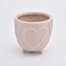 China Pink Heart Pattern Embossed Votive Candle Jars Ceramic manufacturer