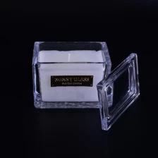 China Luxury High Quality Rectangle Glass Candle Jar With Lid manufacturer