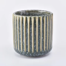 China Vertical Stripes Embossed Candle Container Ceramic manufacturer