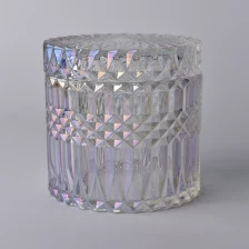 China Luxury Iridescent glass candle jar with lid manufacturer