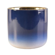 China Christmas Gradient Blue Candle Ceramic Vessels With Gold Plating wholesale manufacturer