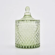 China Glass diamond geo cut glass jar for candle making with glass lid manufacturer