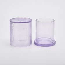China Cylinder purple Glass Candle Holder with lids home decor manufacturer