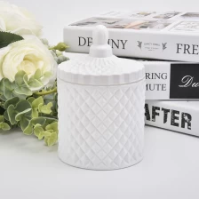 China White GEO Cut Glass Candle Jar With Lids manufacturer