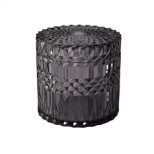 China Popular 12oz GEO Cut black glass candle jar with lids manufacturer