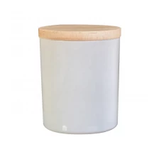 China 10oz White Glass Candle Jar With Wooden Lids for wholesale manufacturer