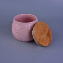 China Wholesales flower tealight ceramic candle container with wood cover manufacturer
