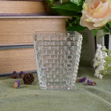 China Clear square hand cut glass candle holder 350ml manufacturer