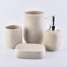 China modern hotel complete 4-piece cement bathroom accessories with concrete toothbrush holder soap dish lotion dispenser manufacturer