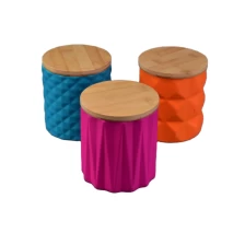 China high quality modern ceramic candle holder with  wood lids wholesale manufacturer