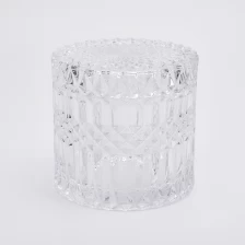 China Best Selling 480ml GEO Cut Glass Candle Jar With Lids manufacturer