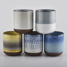 China Hand Painting Ceramic Candle Jars With Glazing manufacturer