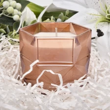 China Luxury amber Hexagon decorative candle glass holder container manufacturer