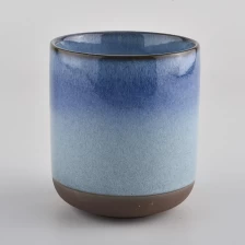 China Customized Blue Ceramic Candle Container With Transmutation Glazed manufacturer