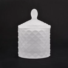 China Frosted Embossed Texture Glass Candle Jar With Lid manufacturer