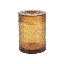China Popular luxury amber wholesale glass candle holder with lids for candle making manufacturer